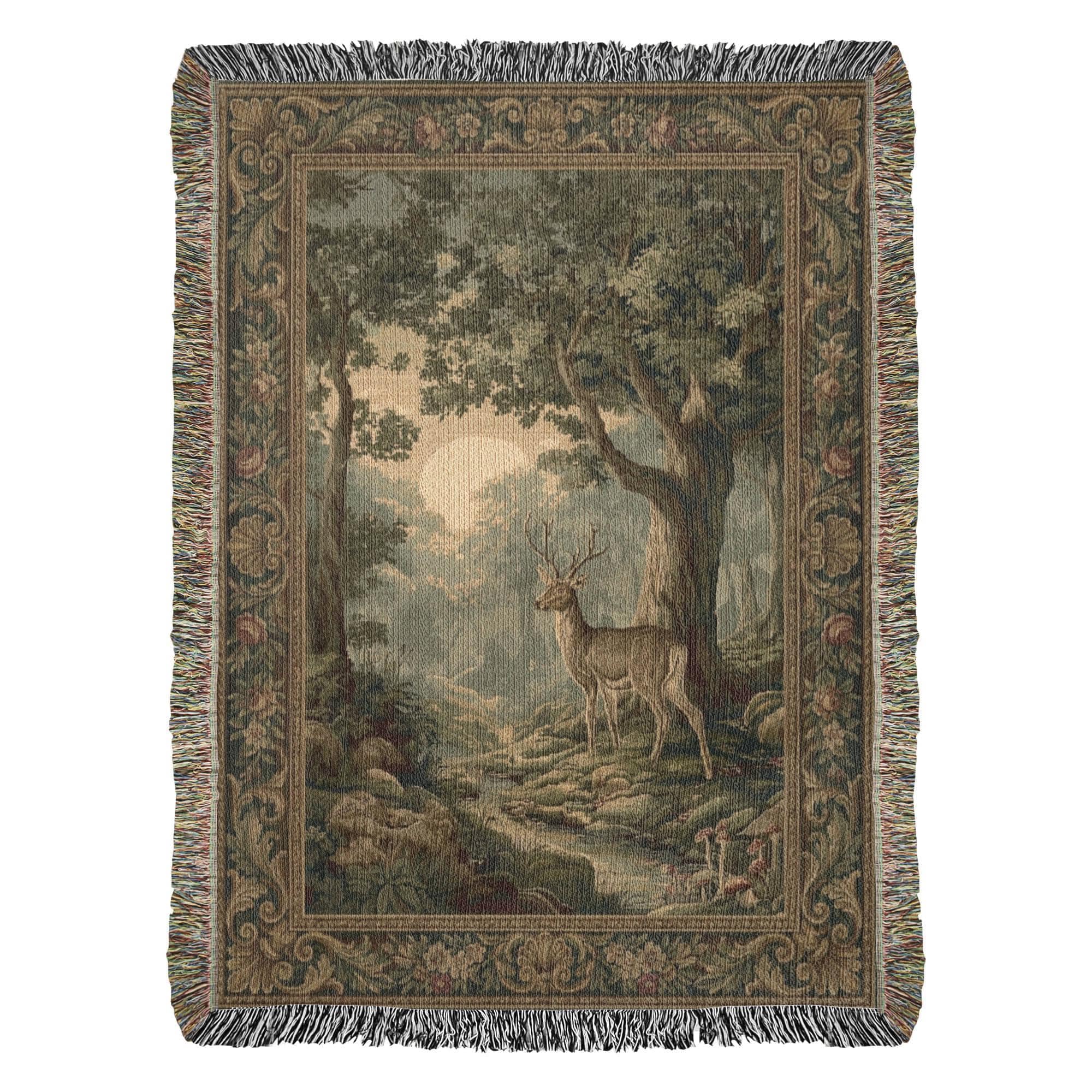 French Vintage Forest Deer Woven Cotton Blanket - Image 6