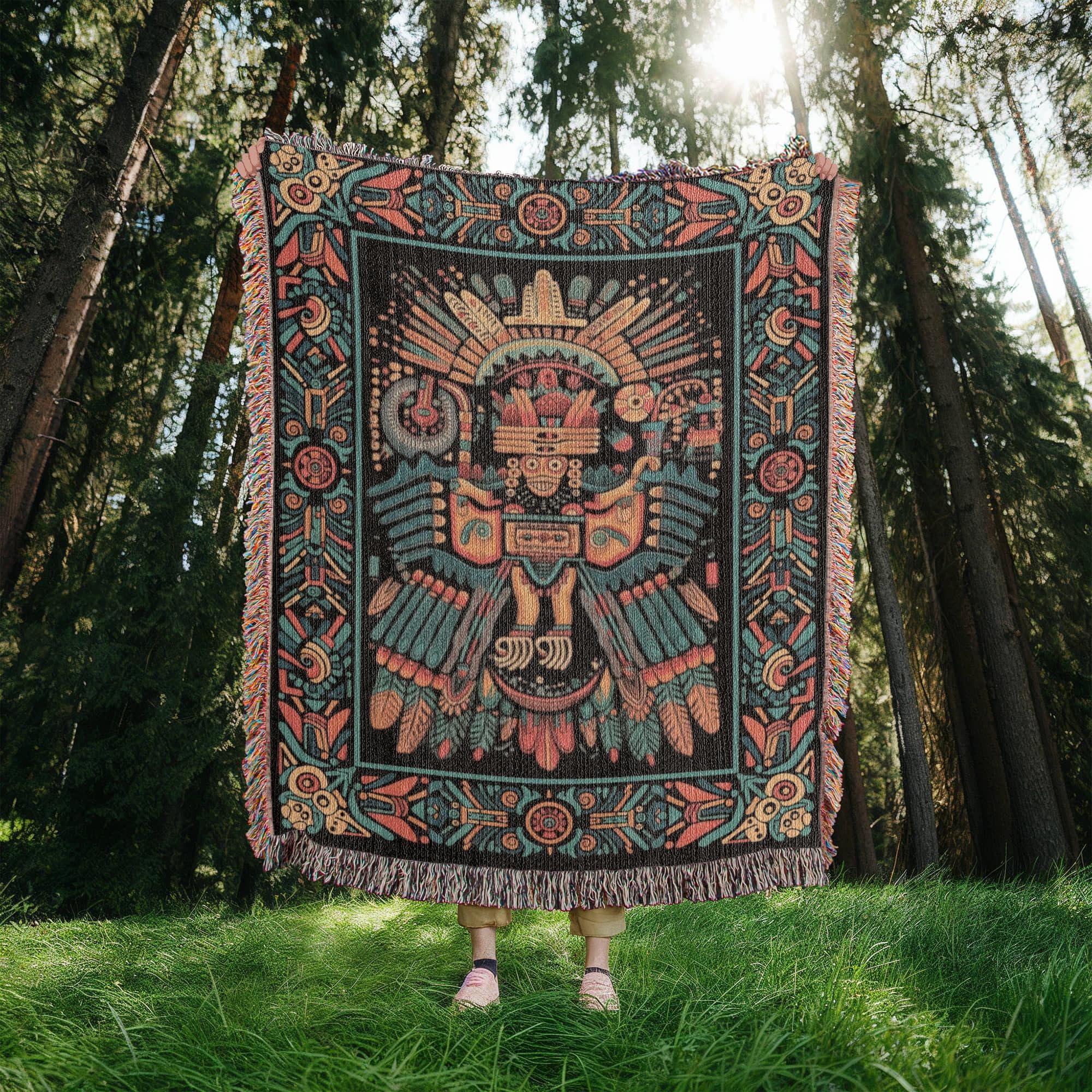 Peruvian Folk Art Paracas Flying Figure Woven Cotton Blanket - Image 3