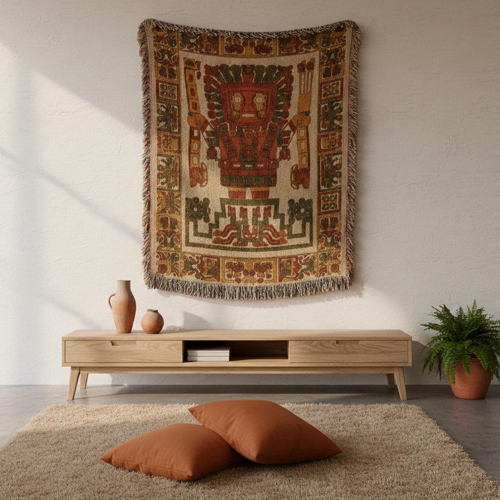 Viracocha Ancient Peruvian God Woven Cotton Blanket