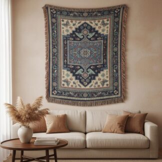 Hmong Indigo Blue Miao Folk Art Woven Cotton Blanket