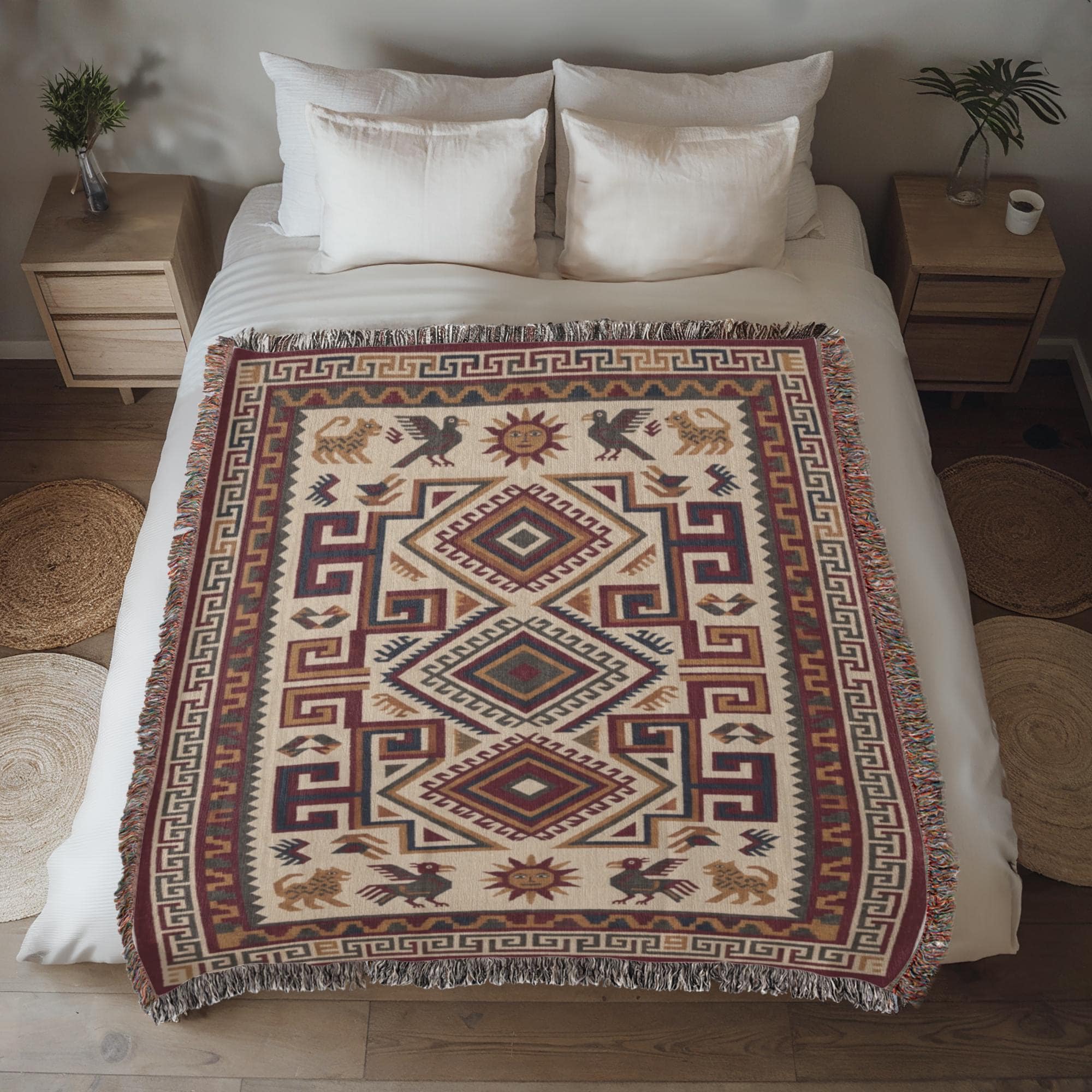 Oaxacan Zapotec Inspired Woven Cotton Blanket - Image 4