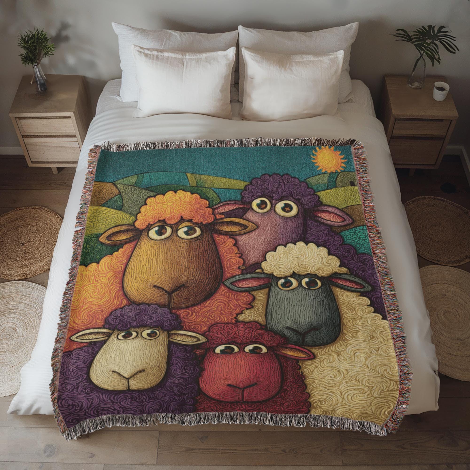 Funny Sheep Colorful Sheep Woven Cotton Blanket - Image 3