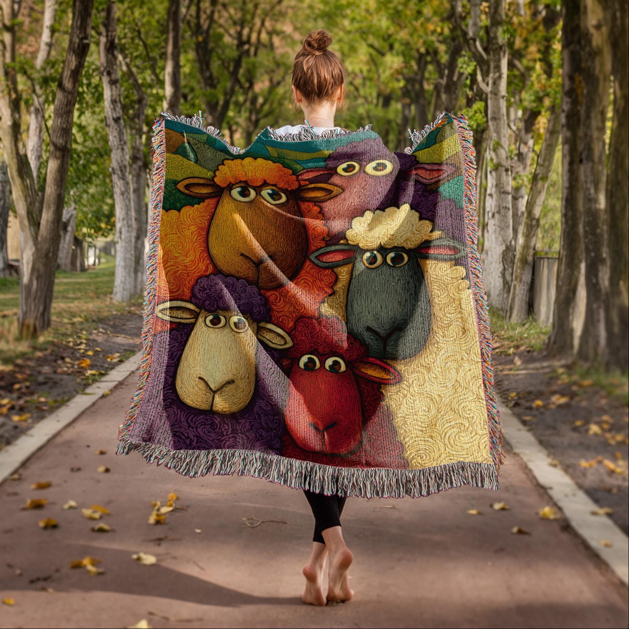 Funny Sheep Colorful Sheep Woven Cotton Blanket - Image 5