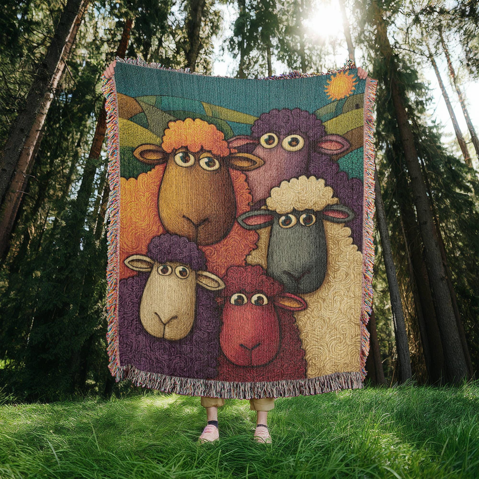Funny Sheep Colorful Sheep Woven Cotton Blanket - Image 6