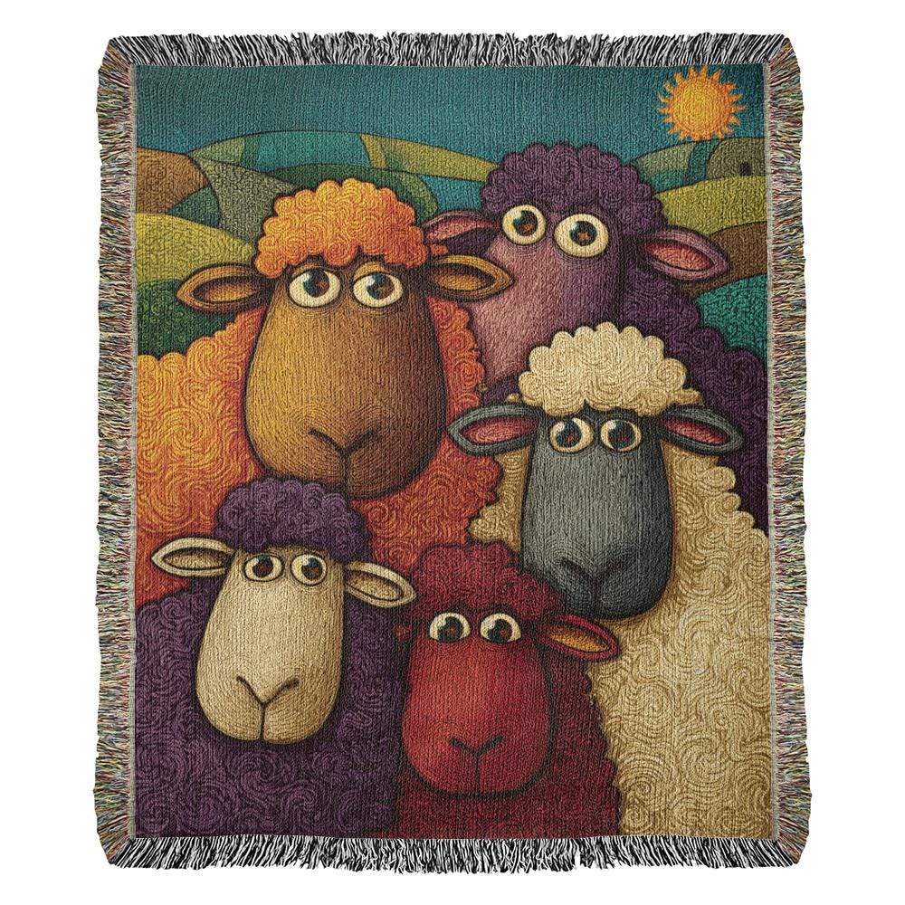 Funny Sheep Colorful Sheep Woven Cotton Blanket - Image 9