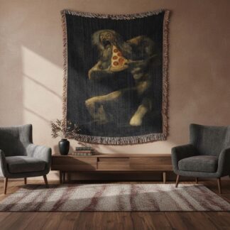 Saturn Devouring Pizza Funny Art Woven Cotton Blanket
