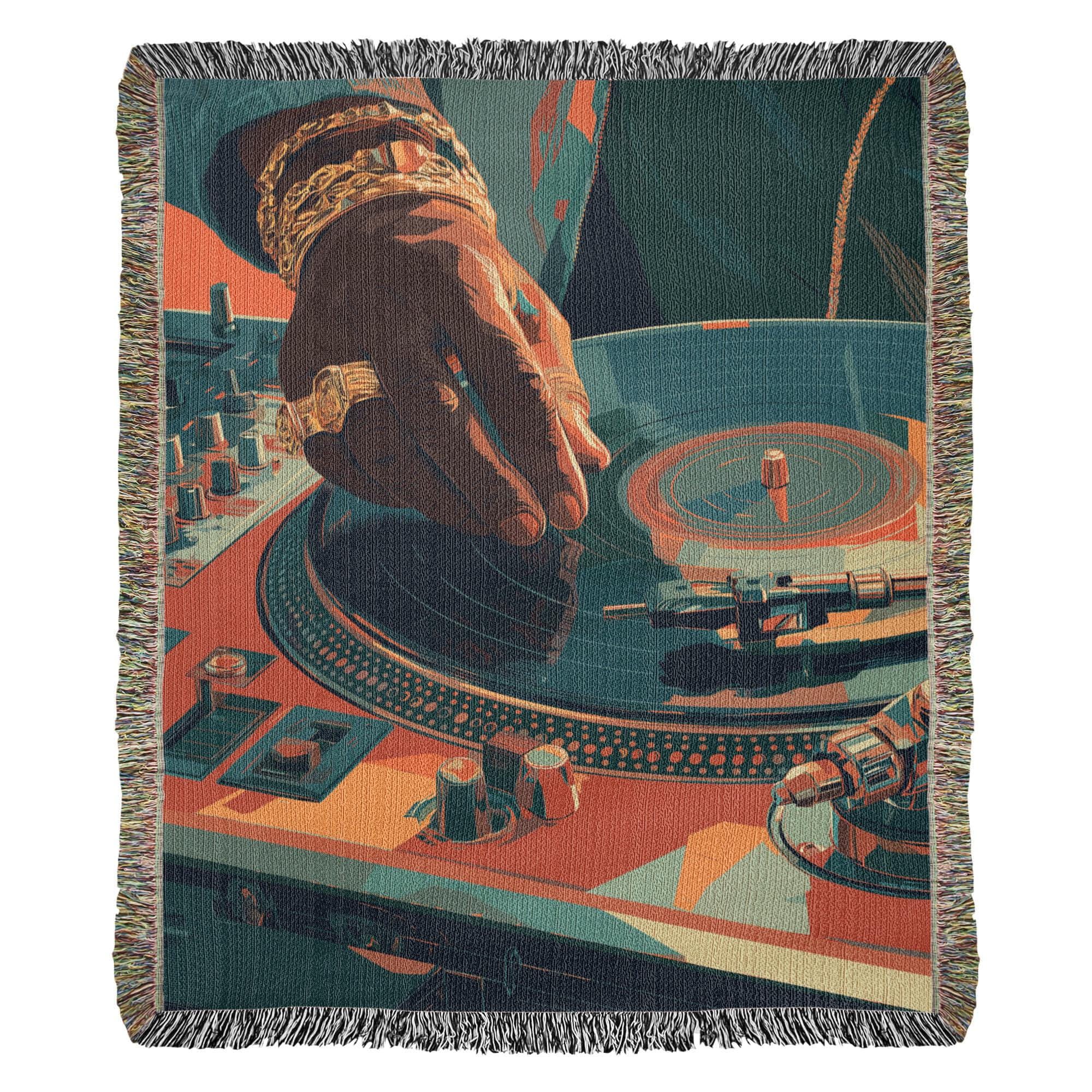 Retro DJ Turntable Vintage Hip-Hop Vinyl Record Woven Cotton Blanket - Image 8