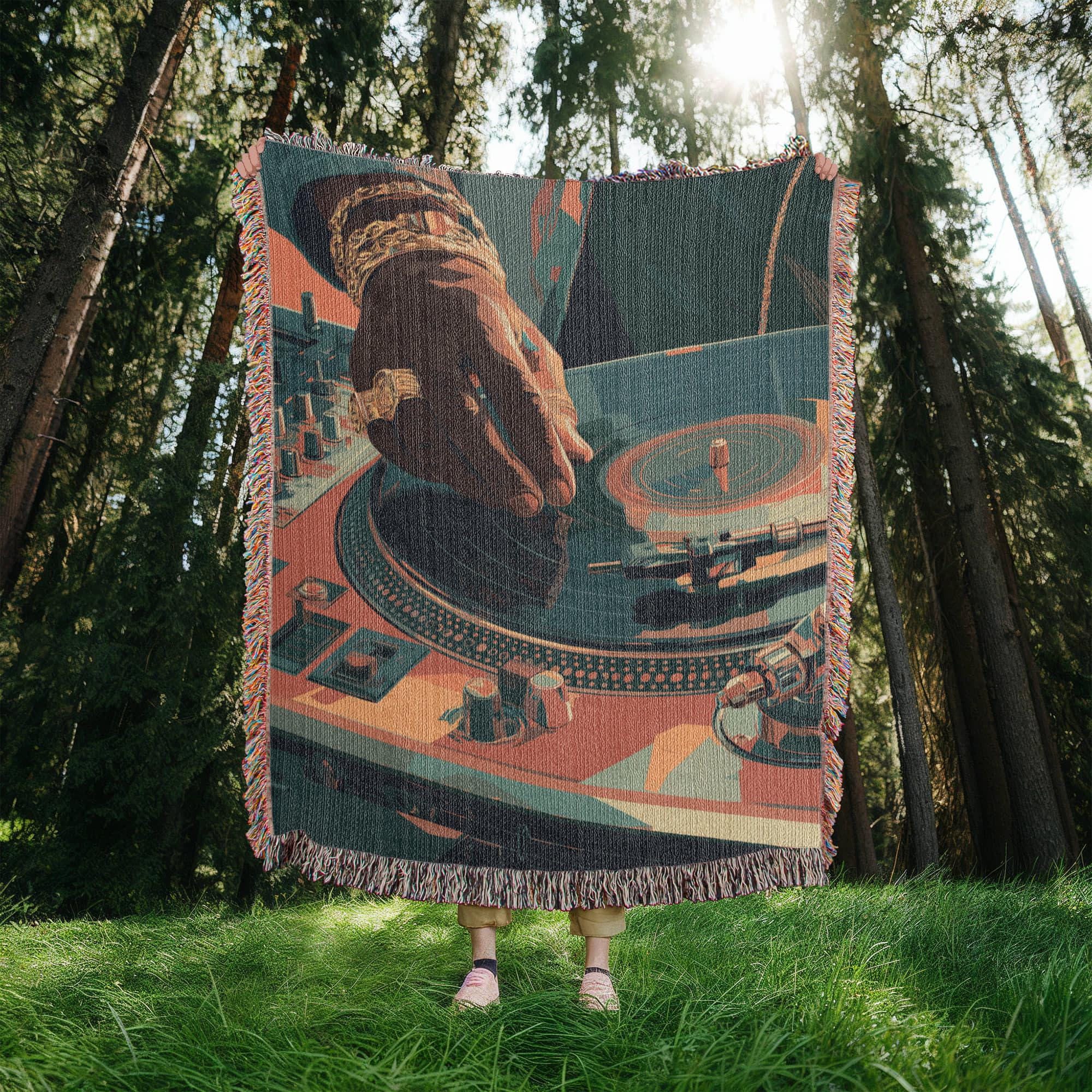 Retro DJ Turntable Vintage Hip-Hop Vinyl Record Woven Cotton Blanket - Image 4