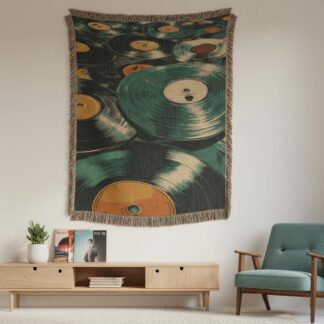 Vinyl Record Retro Woven Cotton Blanket
