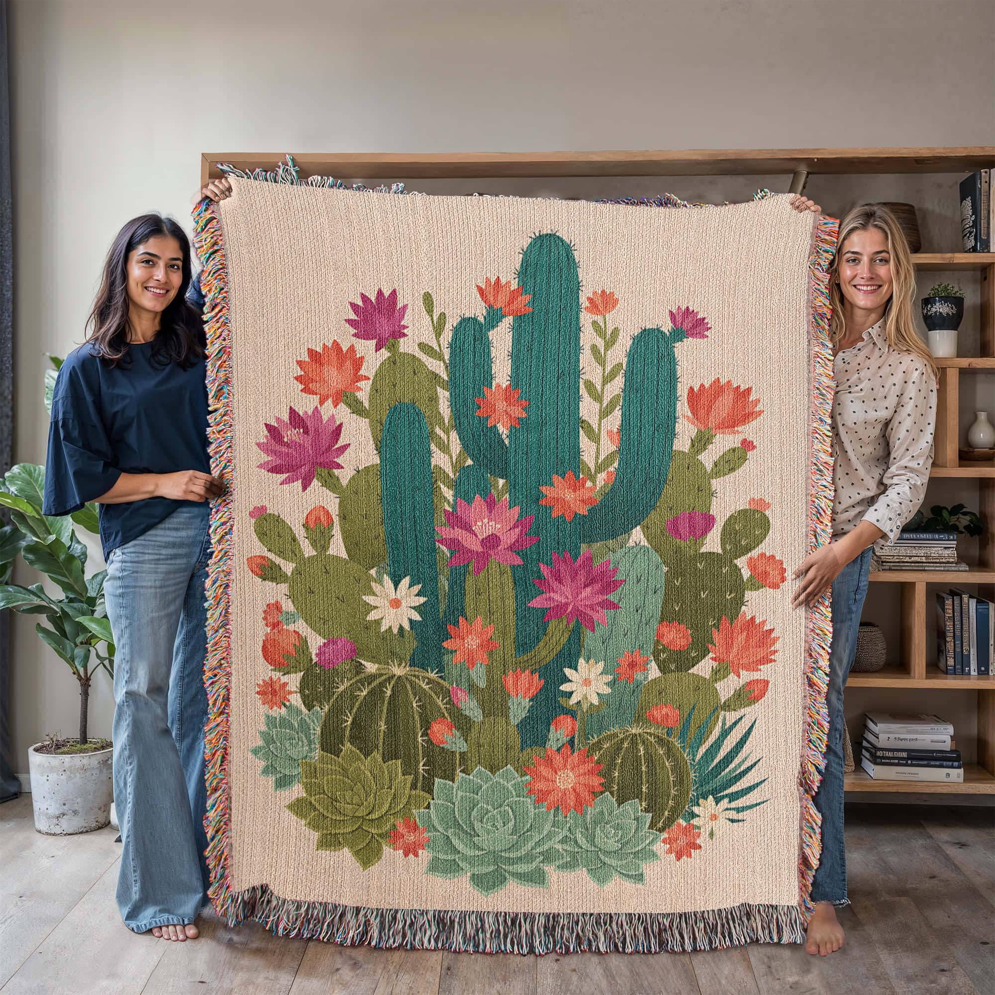 Vintage Mexican Cactus Colourful Latin Woven Cotton Blanket - Image 8