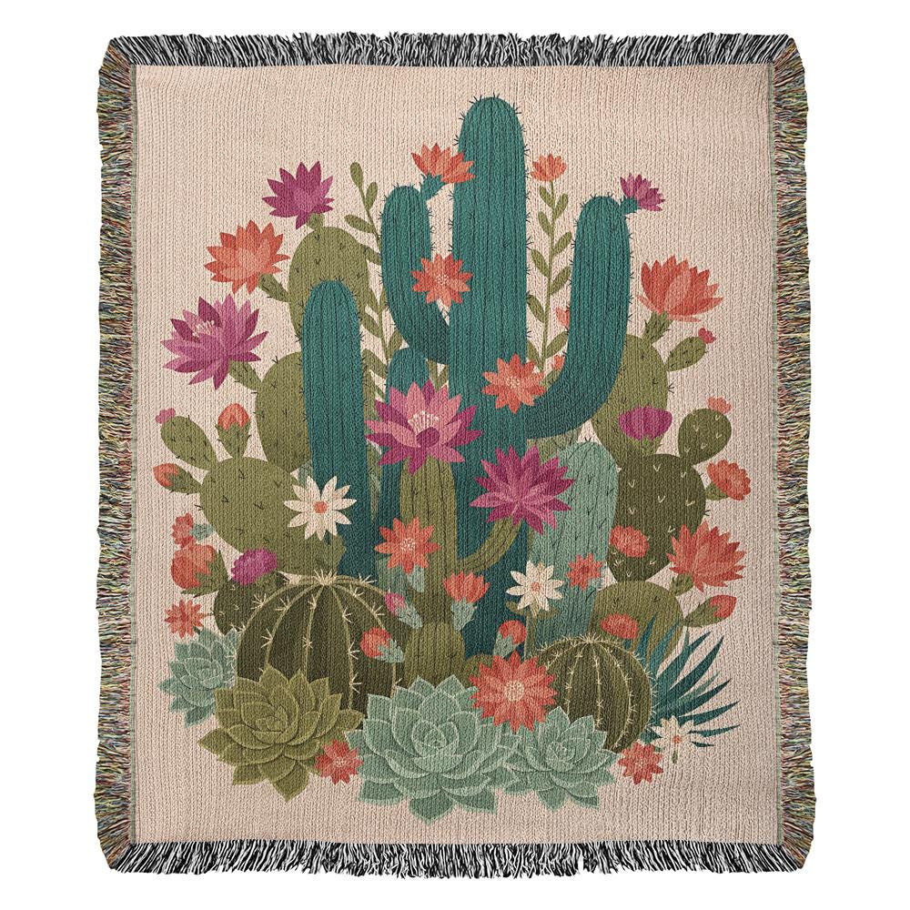 Vintage Mexican Cactus Colourful Latin Woven Cotton Blanket - Image 7