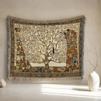 Gustav Klimt Tree of Life Art Nouveau Woven Cotton Blanket
