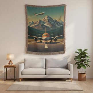 Vintage Aviation Retro Airplane Pilot Woven Cotton Blanket