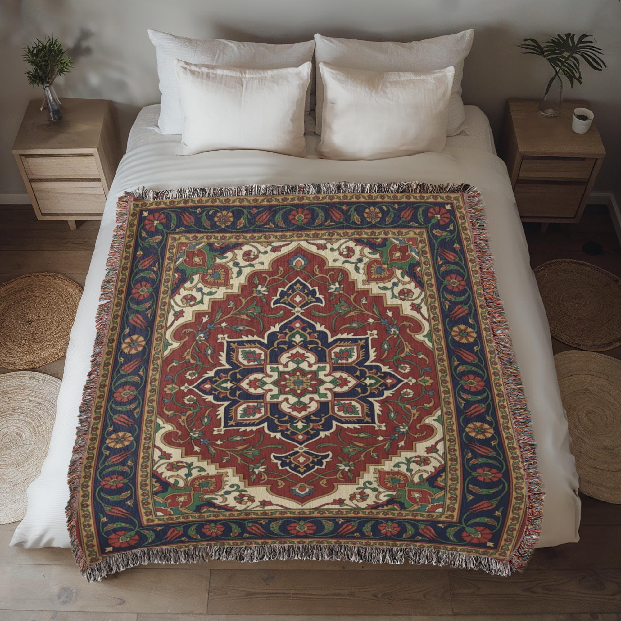 Turkish Persian Rug Pattern Woven Cotton Blanket - Image 5