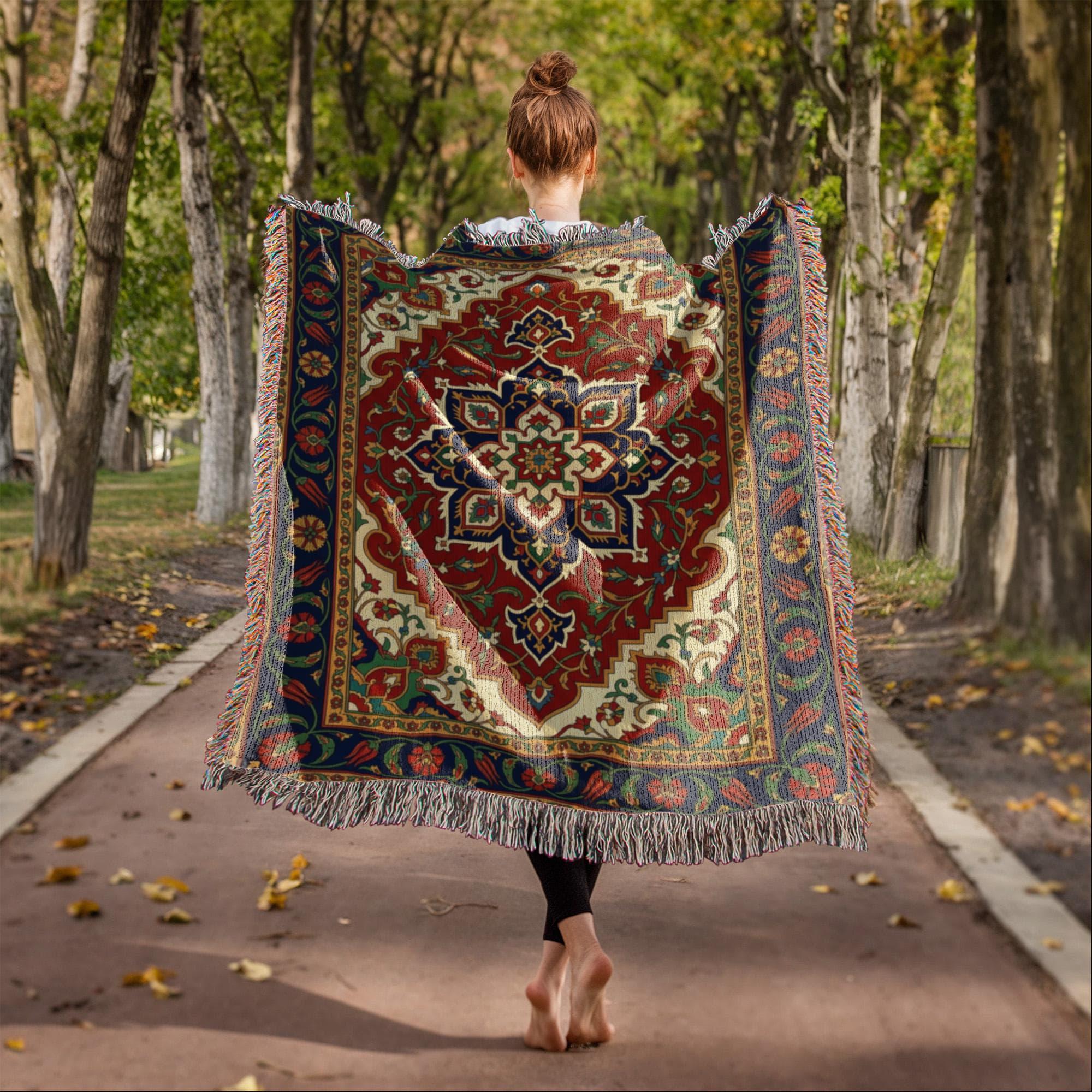 Turkish Persian Rug Pattern Woven Cotton Blanket - Image 4