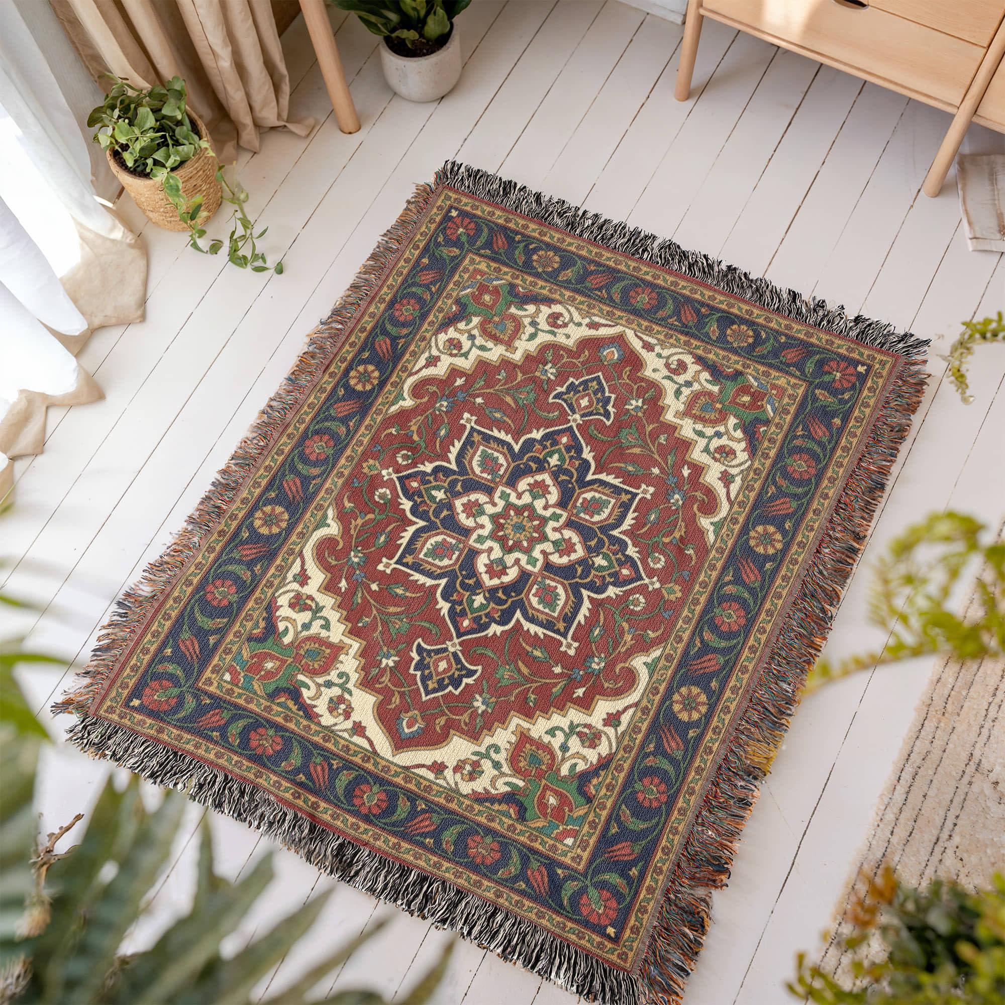 Turkish Persian Rug Pattern Woven Cotton Blanket - Image 6