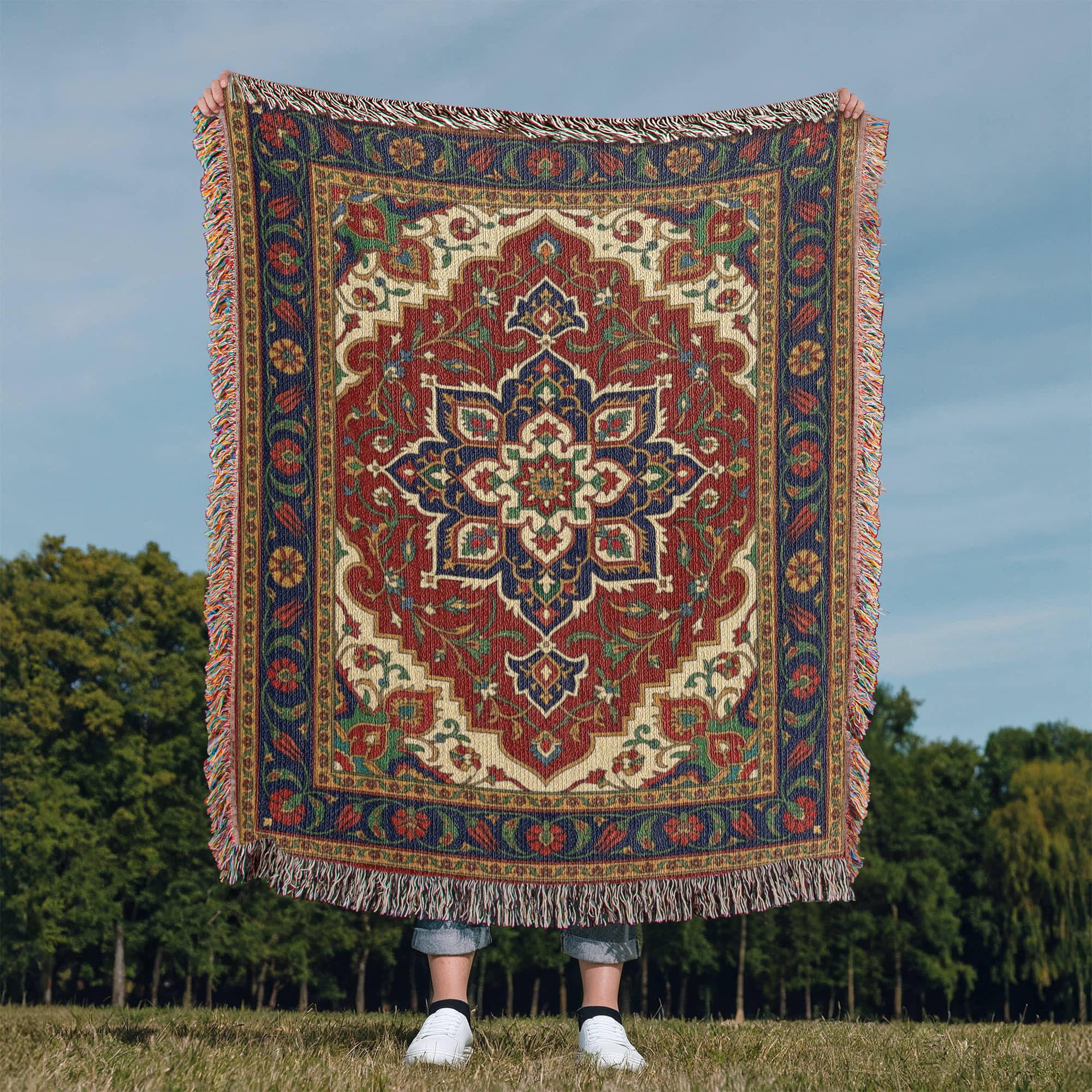 Turkish Persian Rug Pattern Woven Cotton Blanket - Image 8