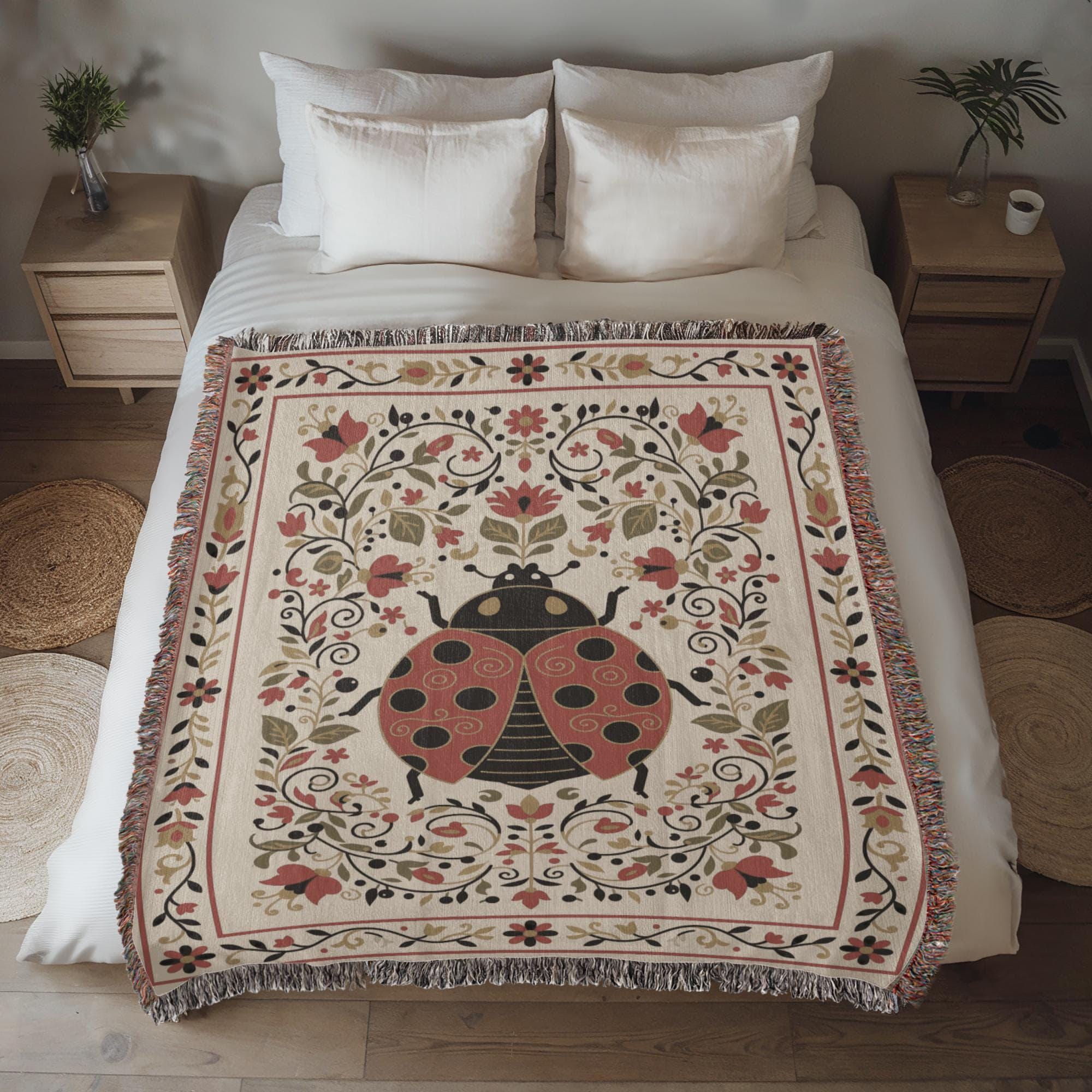 Vintage Ladybug Woven Cotton Blanket - Image 3