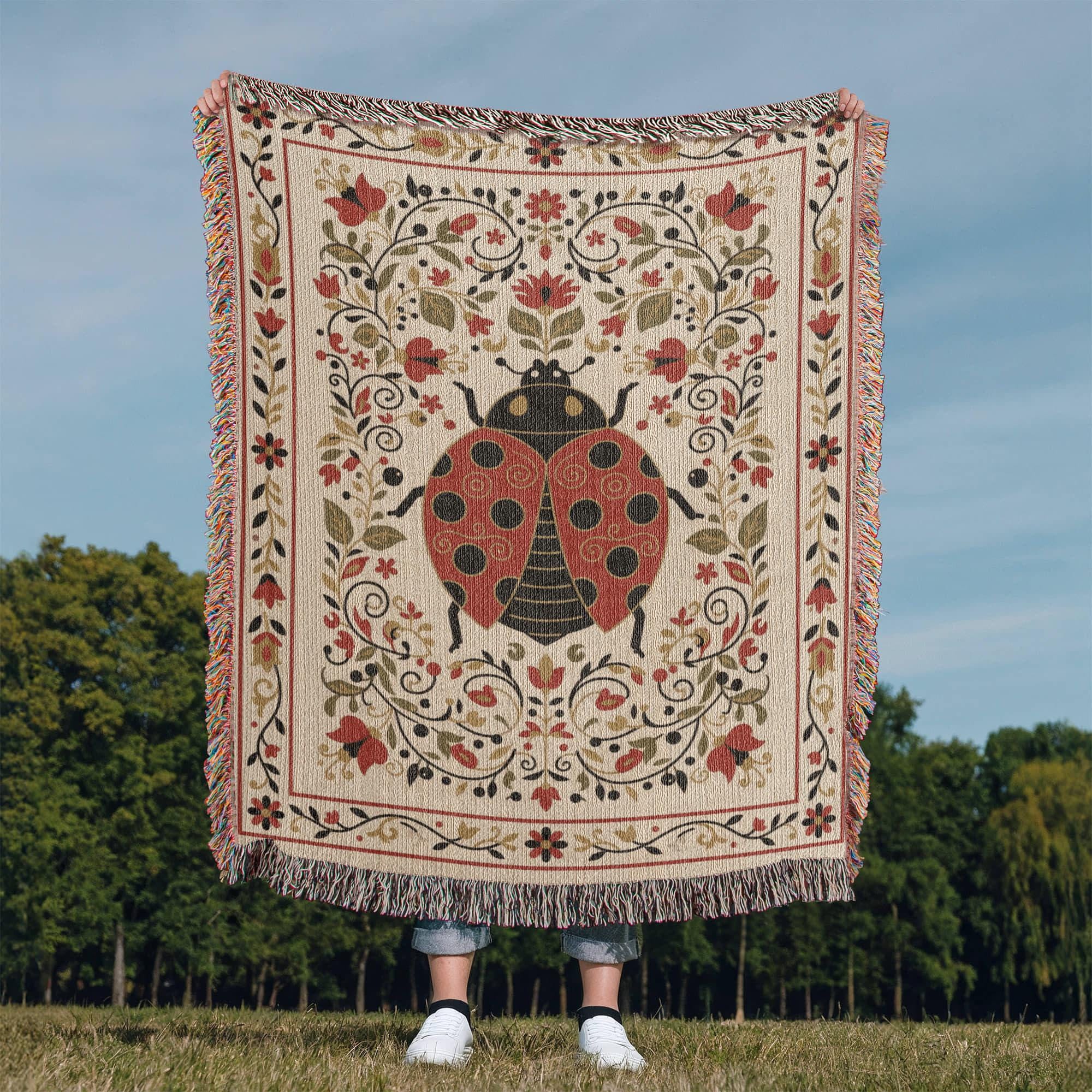 Vintage Ladybug Woven Cotton Blanket - Image 4