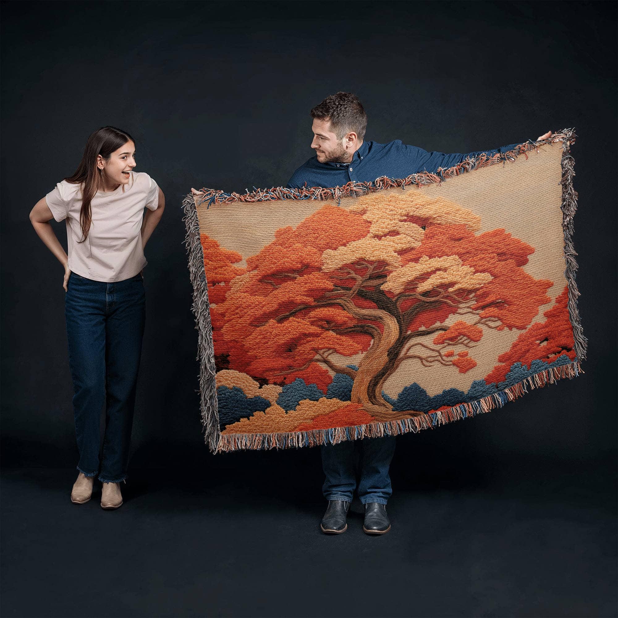 Autumn Tree Japanese Maple Zen Woven Cotton Blanket - Image 4