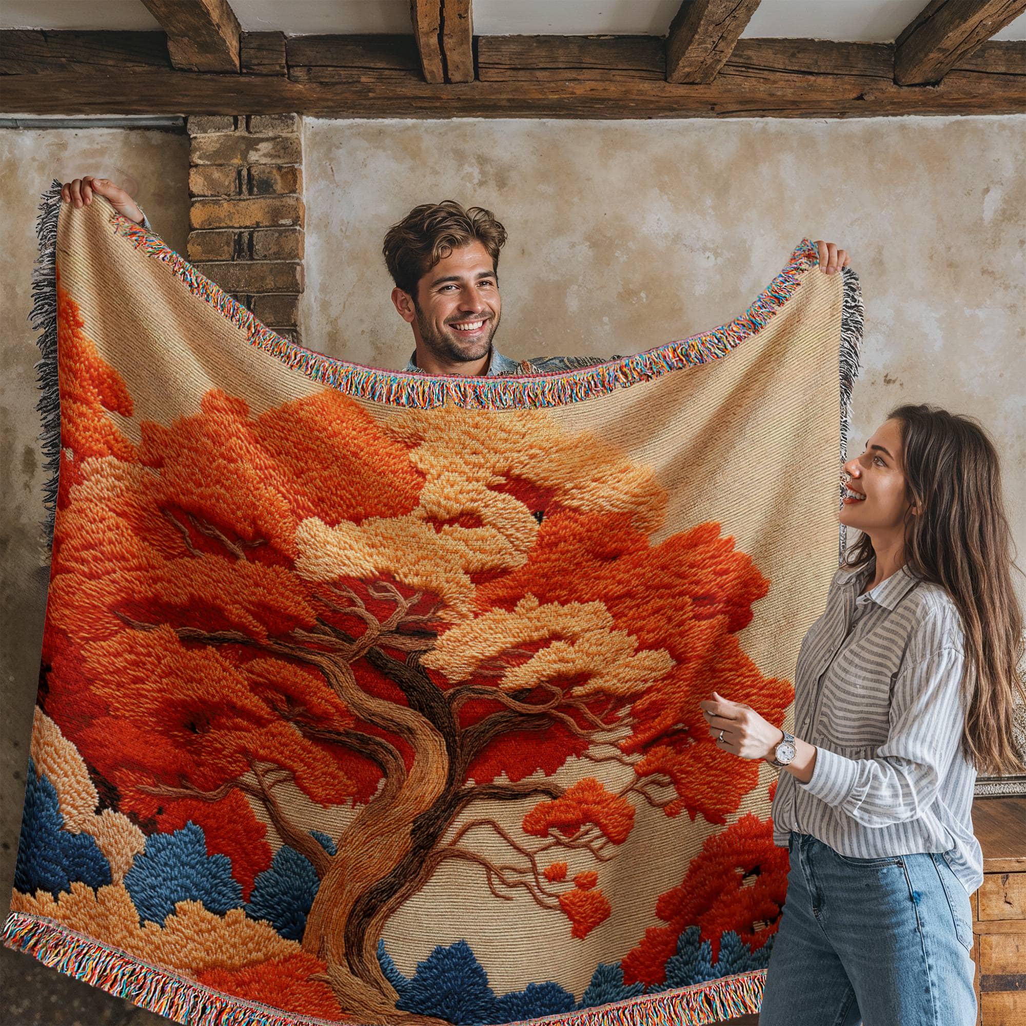 Autumn Tree Japanese Maple Zen Woven Cotton Blanket - Image 6