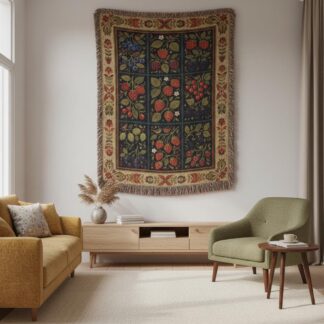 Vintage Strawberry Berry Woven Cotton Blanket