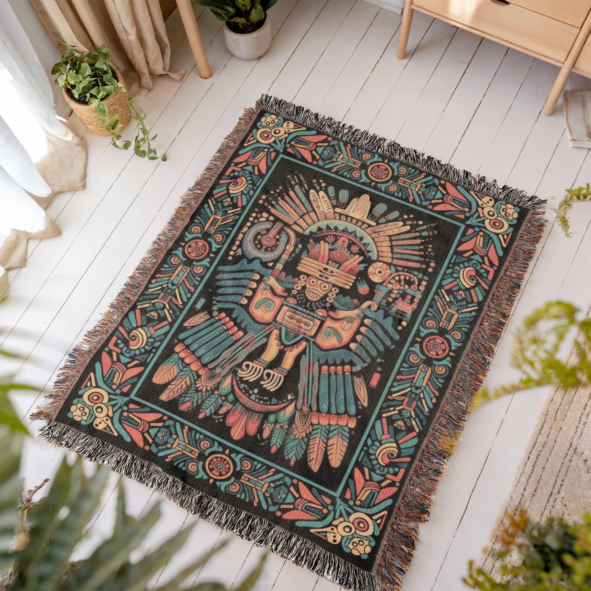 Peruvian Folk Art Paracas Flying Figure Woven Cotton Blanket - Image 9