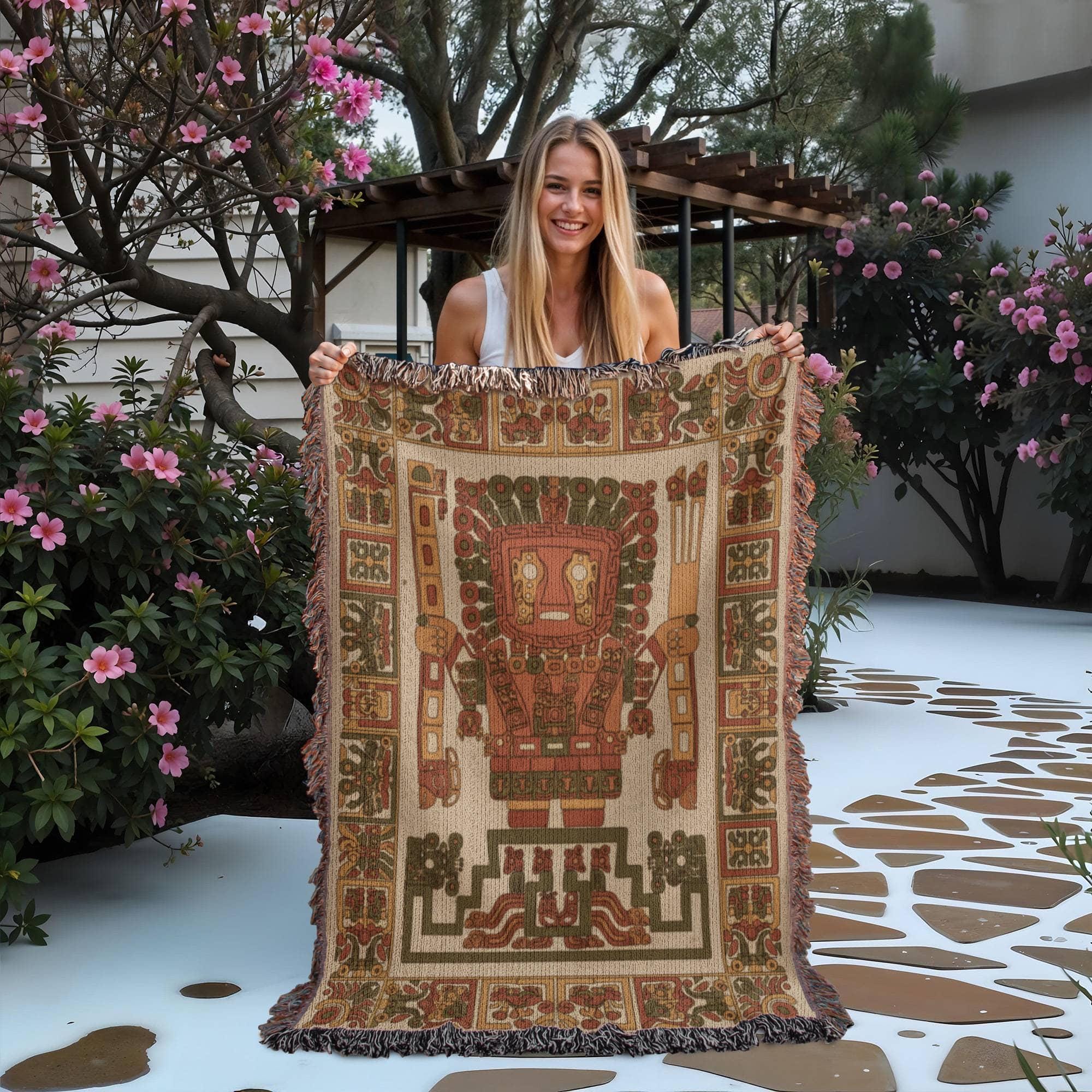 Viracocha Ancient Peruvian God Woven Cotton Blanket - Image 2