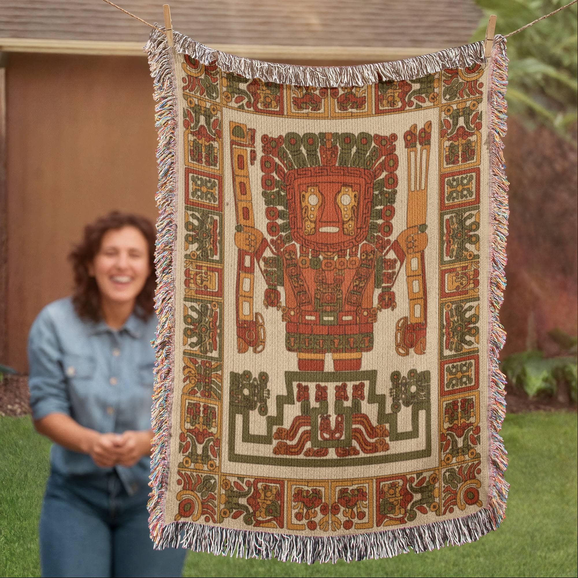 Viracocha Ancient Peruvian God Woven Cotton Blanket - Image 6