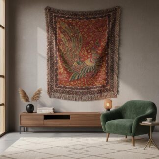 Kalamkari Peacock Woven Cotton Blanket
