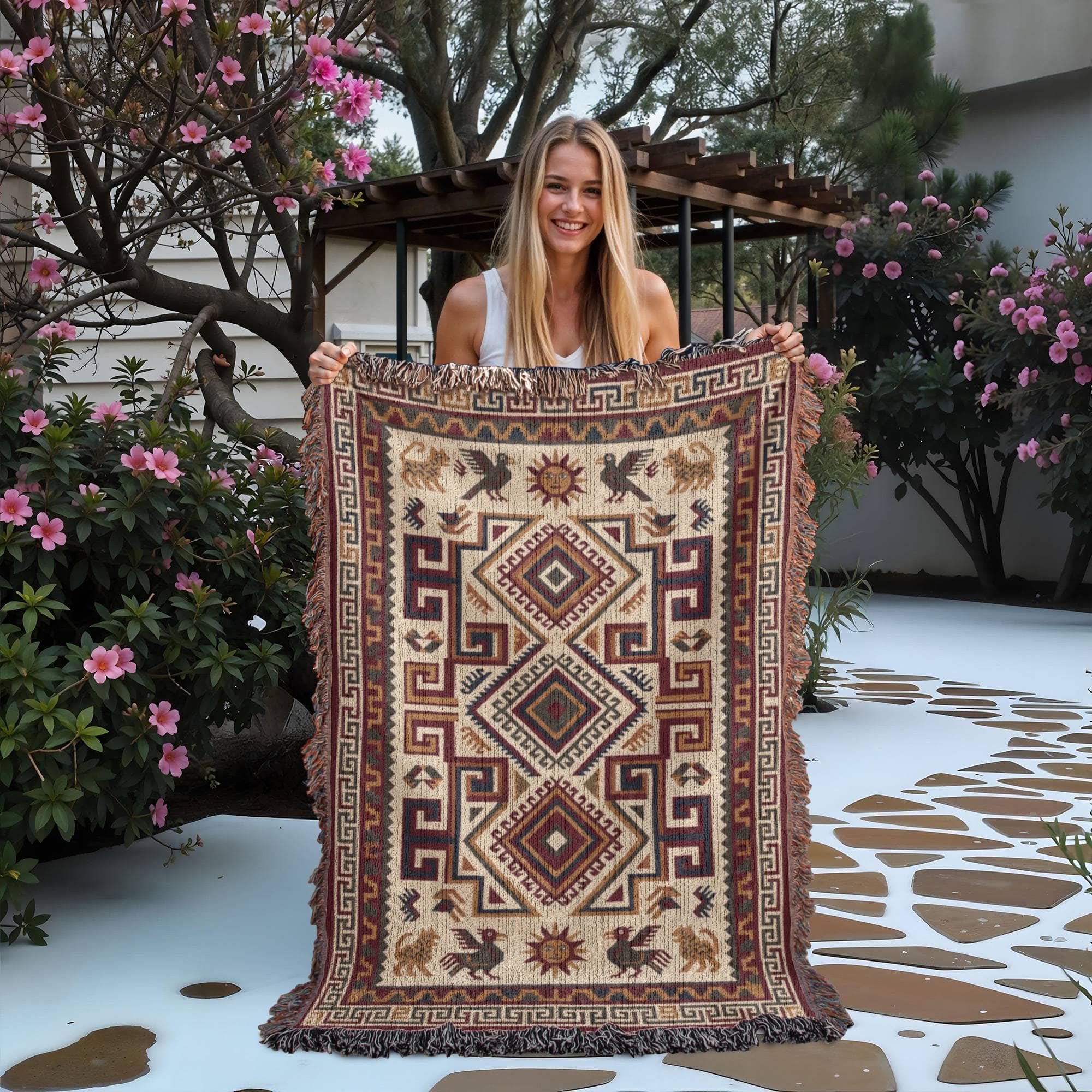 Oaxacan Zapotec Inspired Woven Cotton Blanket - Image 2