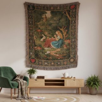 Alice in Wonderland Vintage Woven Cotton Blanket