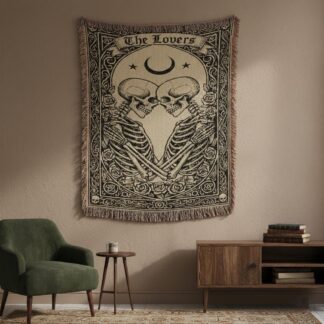 The Lovers Skeleton Gothic Tarot Card Woven Cotton Blanket
