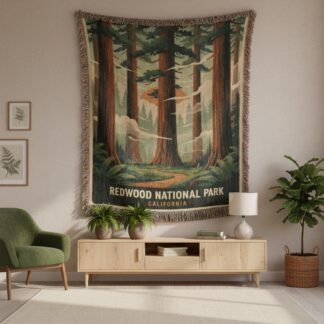 Redwood National Park California Forest Nature Woven Cotton Blanket
