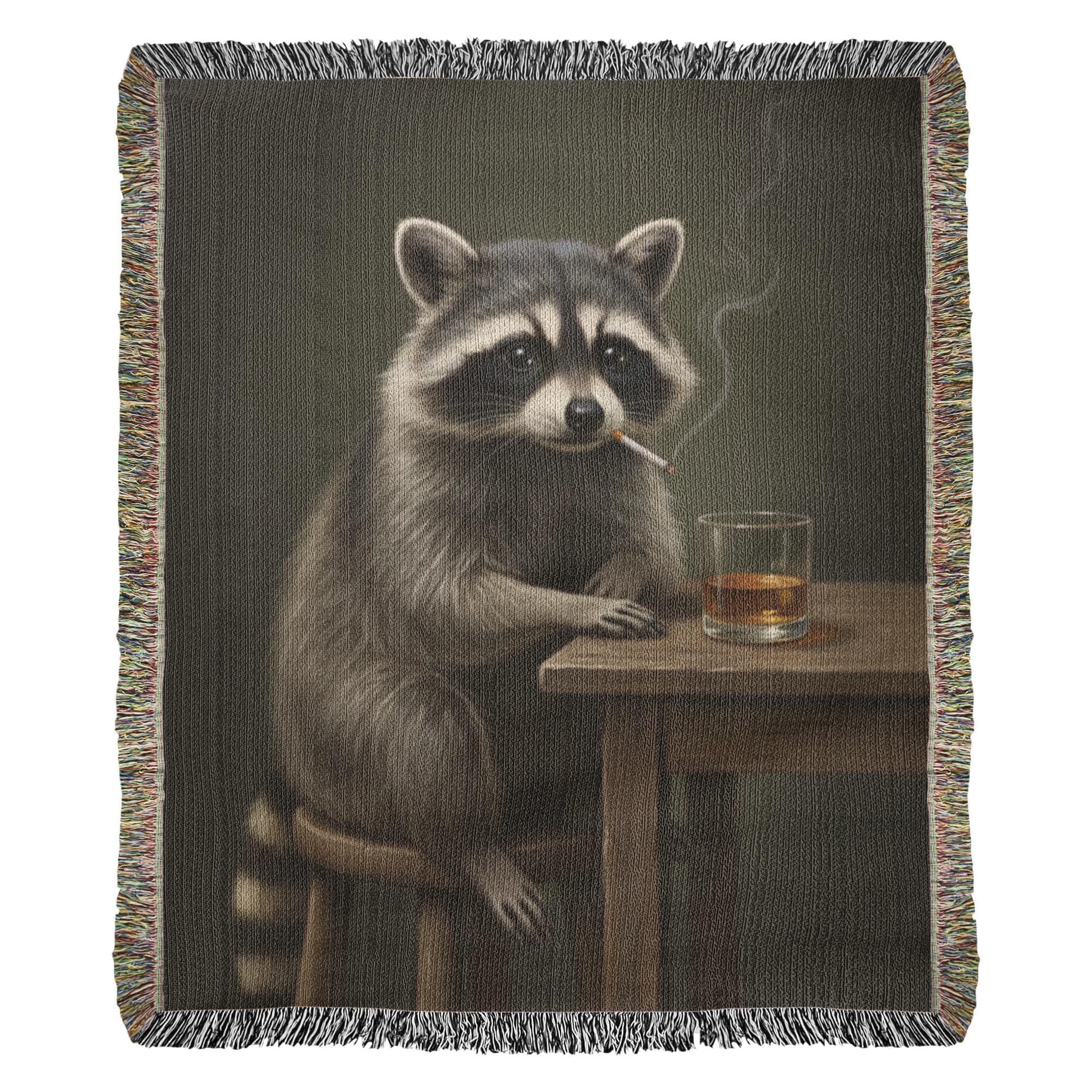 Funny Raccoon Drinking Trash Panda Woven Cotton Blanket - Image 7