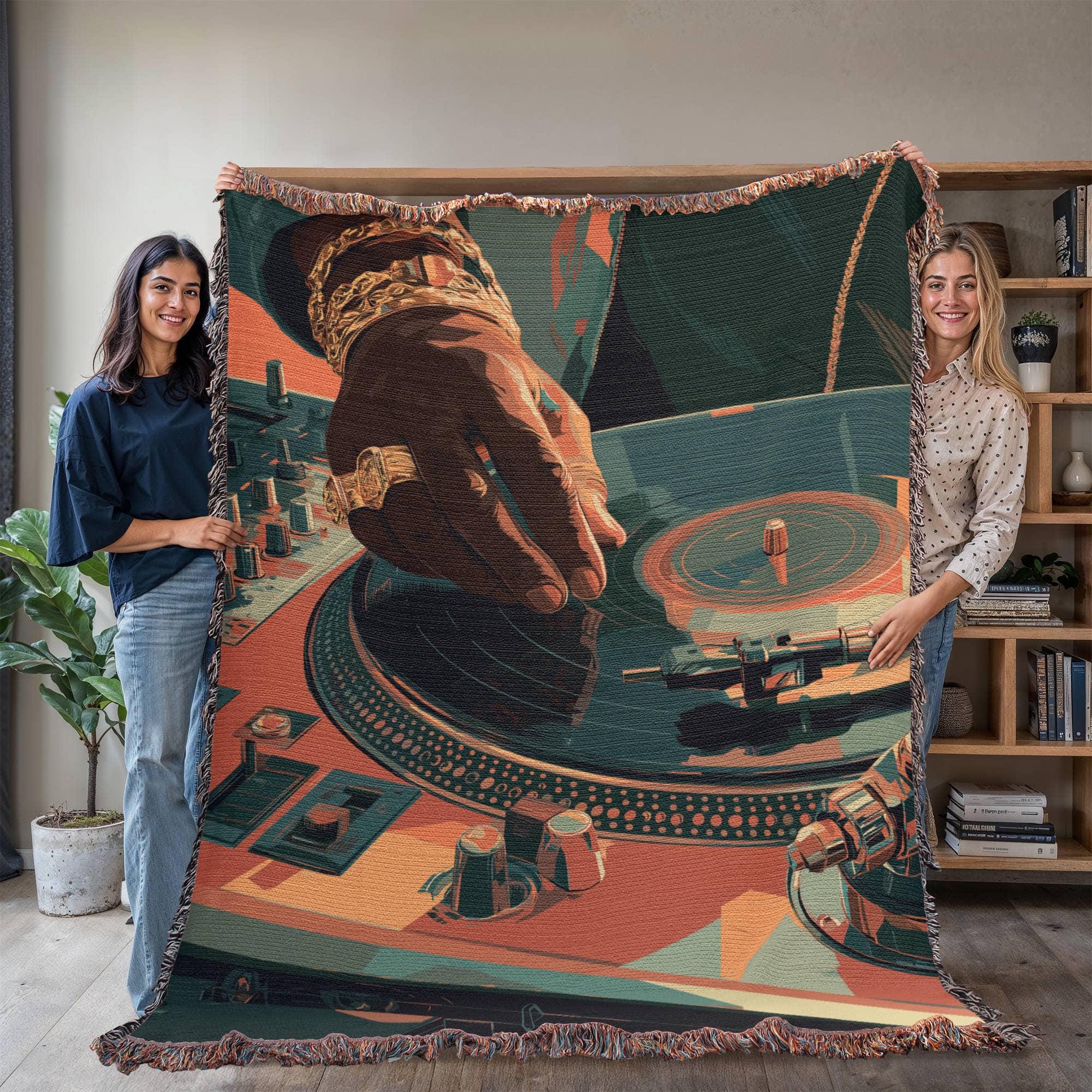 Retro DJ Turntable Vintage Hip-Hop Vinyl Record Woven Cotton Blanket - Image 5