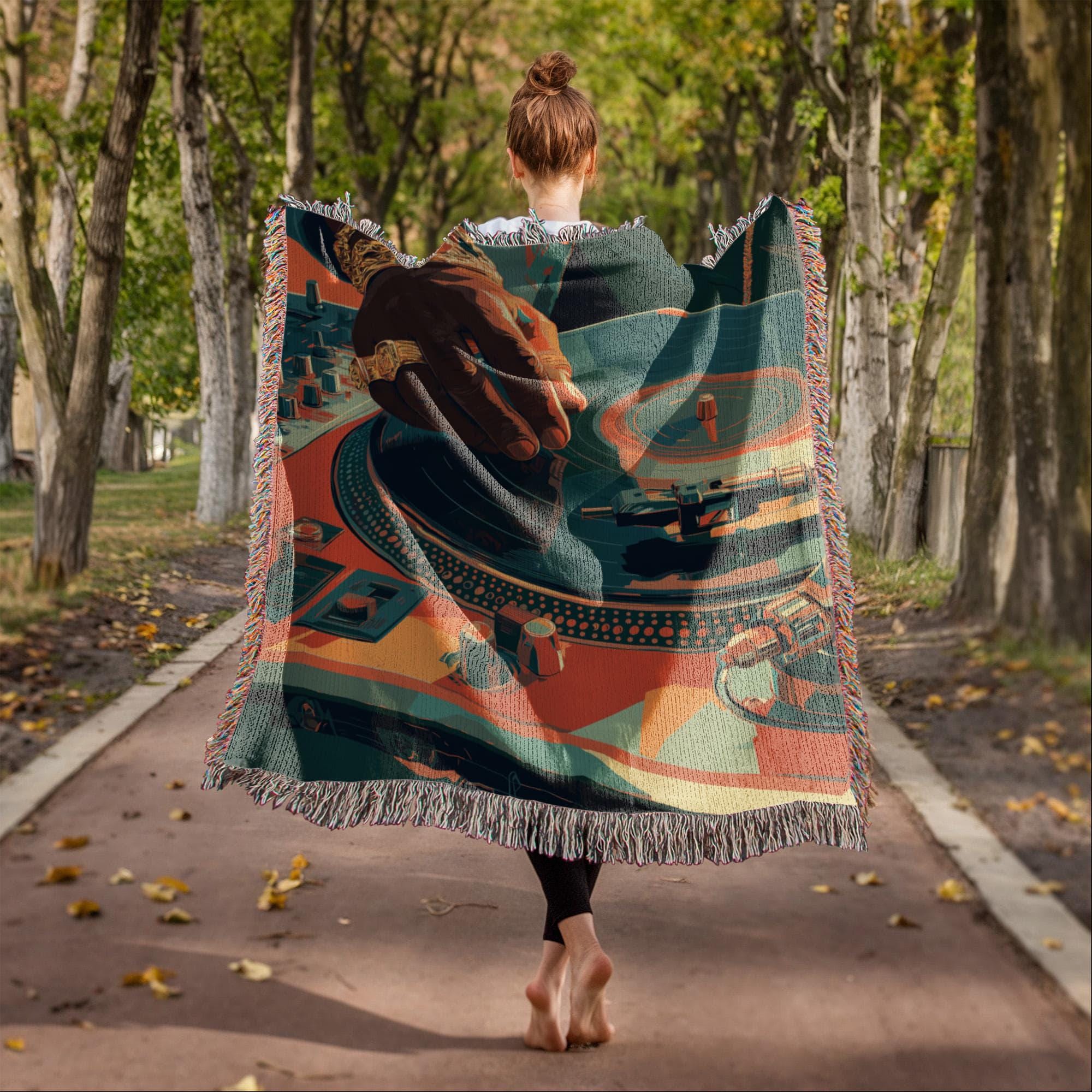 Retro DJ Turntable Vintage Hip-Hop Vinyl Record Woven Cotton Blanket - Image 3