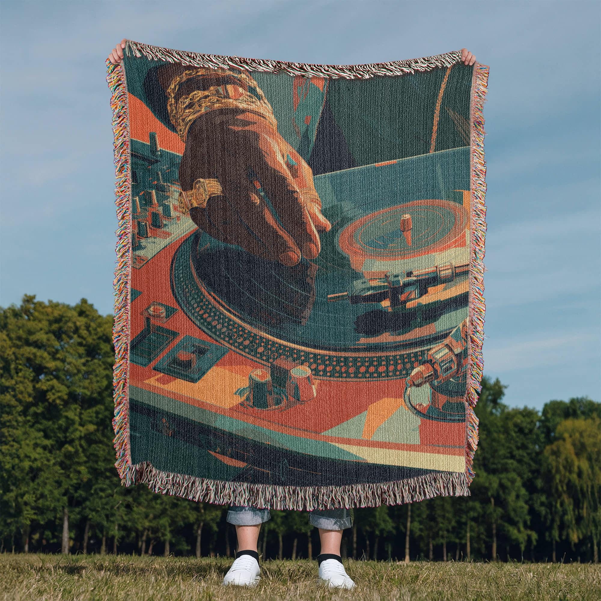 Retro DJ Turntable Vintage Hip-Hop Vinyl Record Woven Cotton Blanket - Image 9