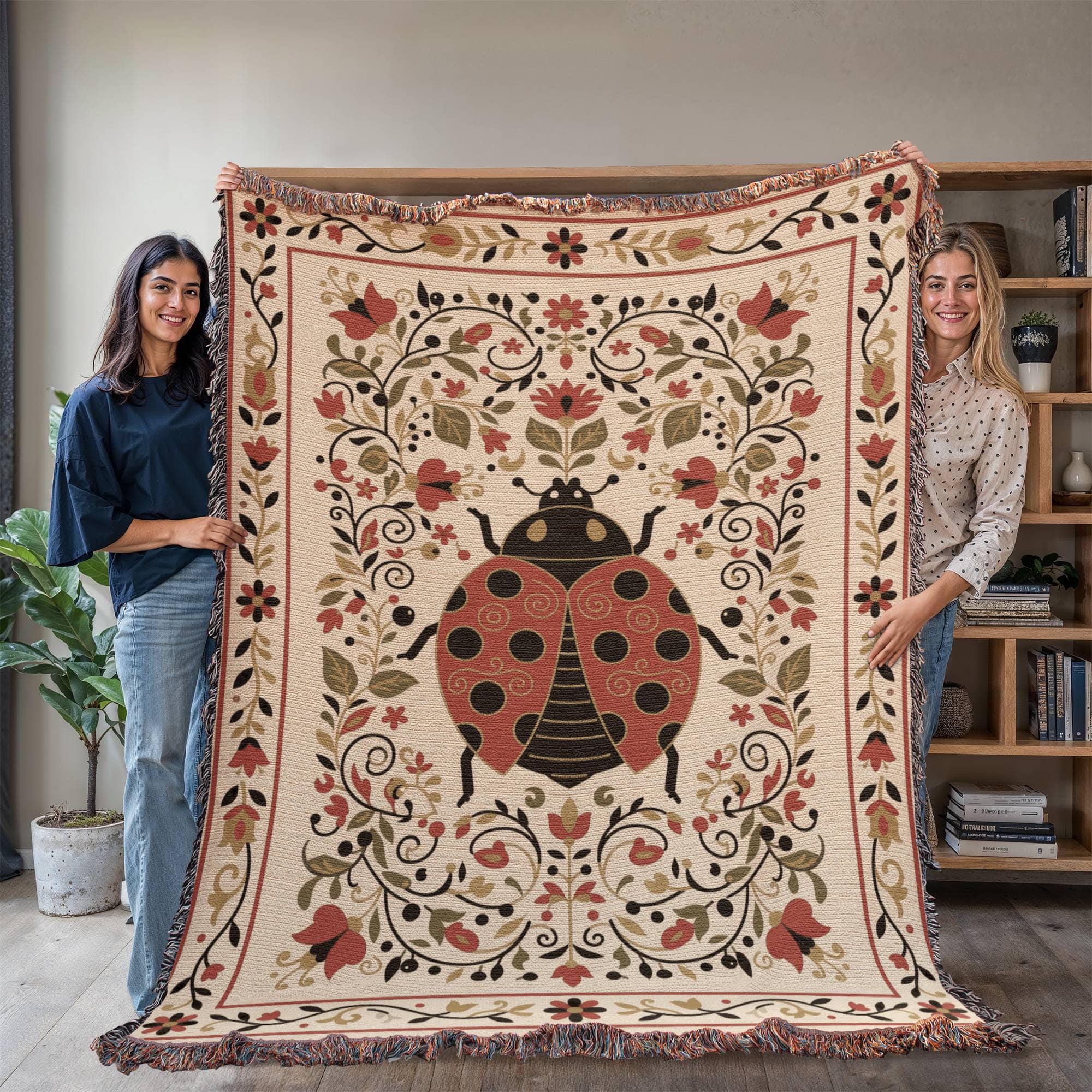 Vintage Ladybug Woven Cotton Blanket - Image 6