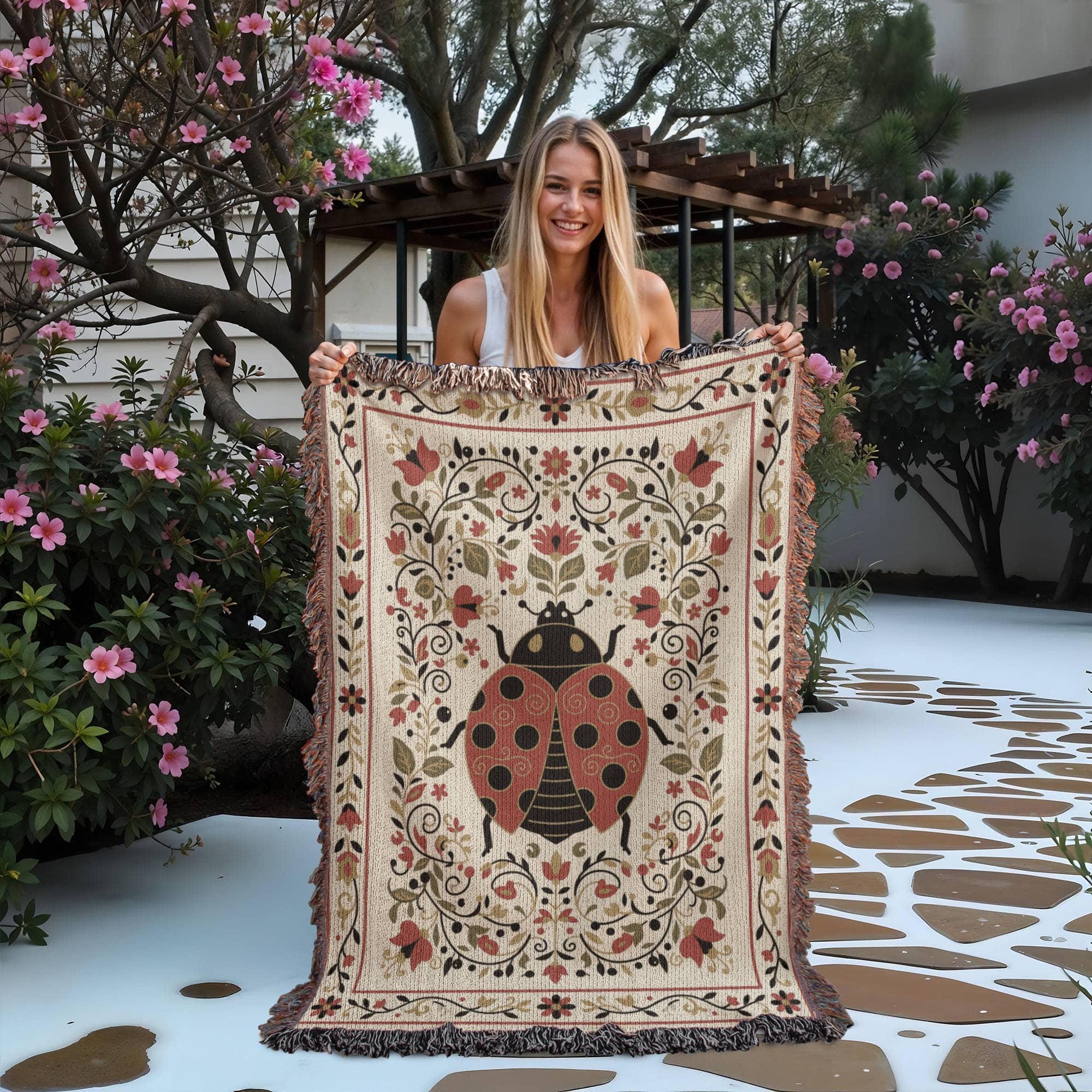 Vintage Ladybug Woven Cotton Blanket - Image 2
