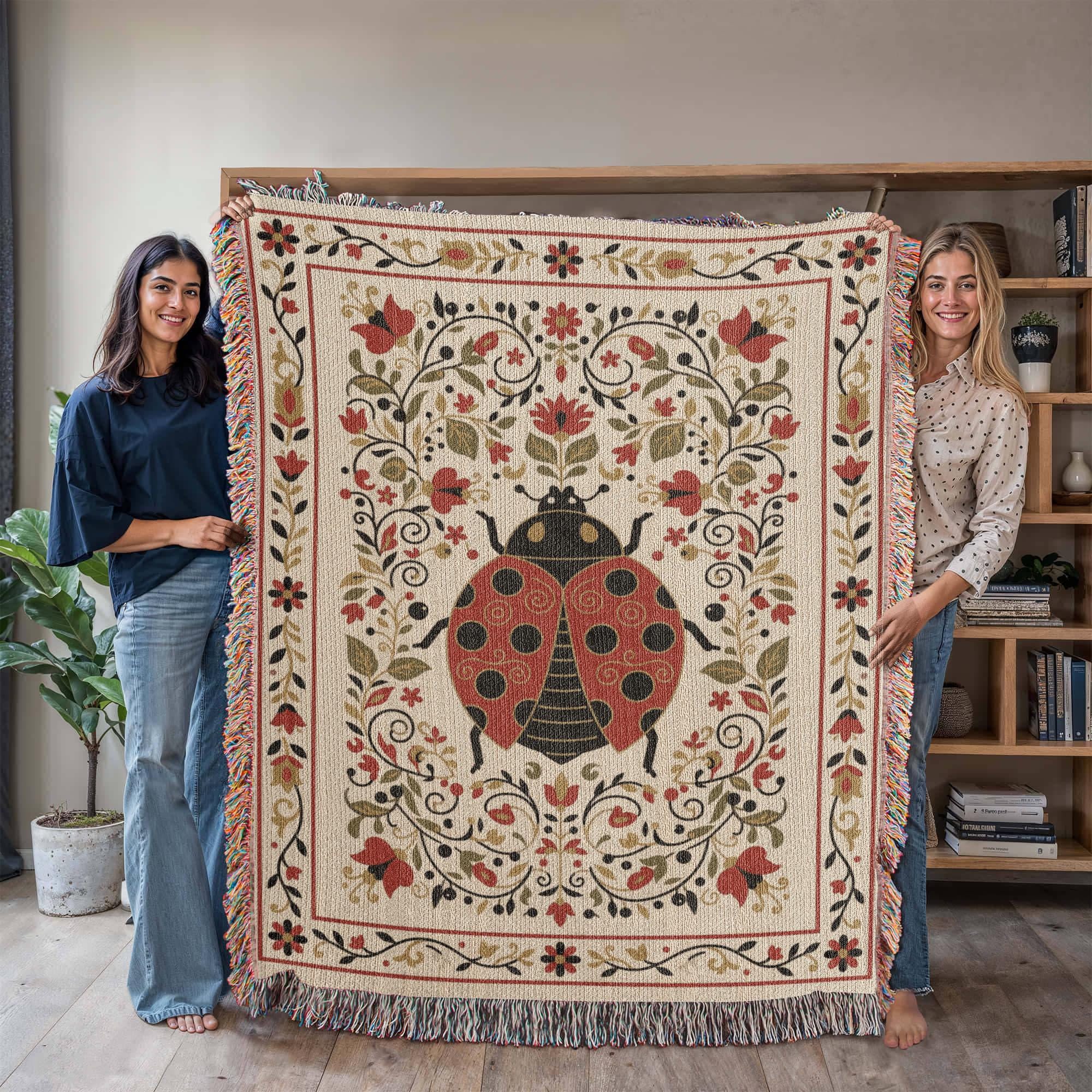 Vintage Ladybug Woven Cotton Blanket - Image 8