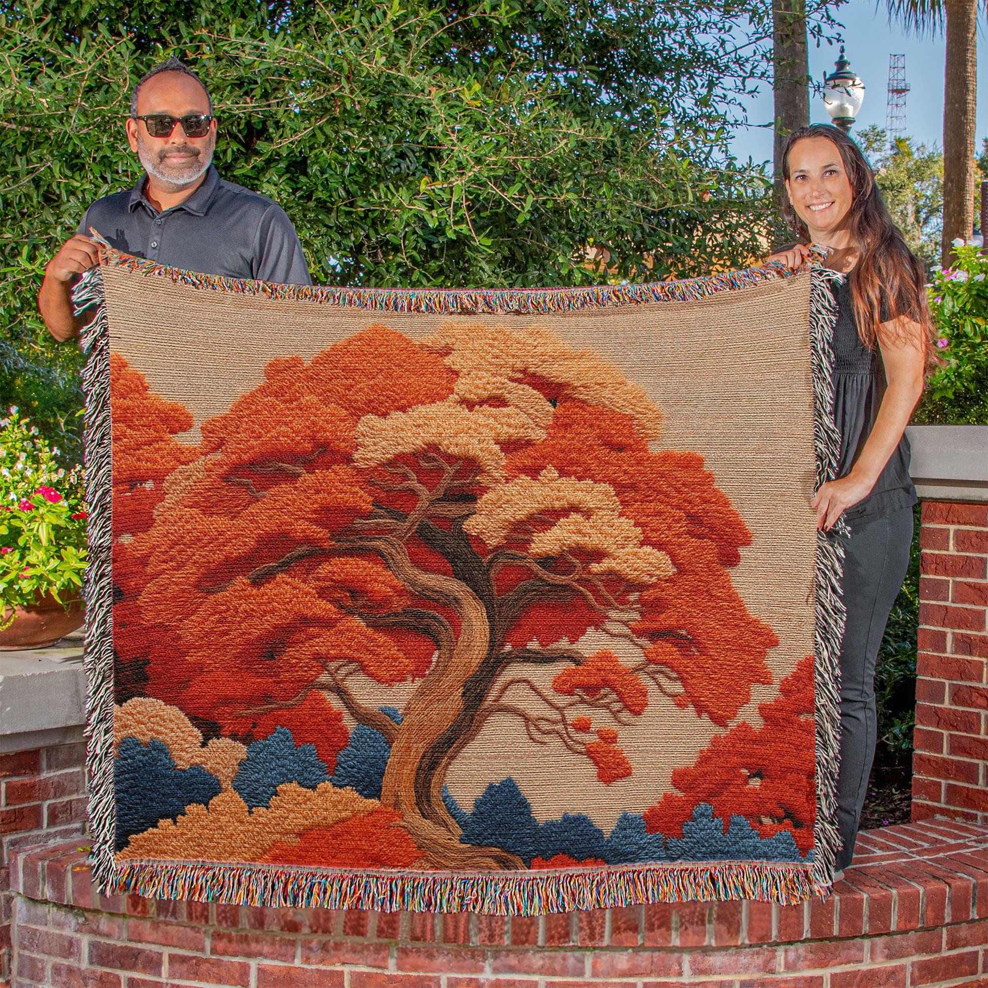 Autumn Tree Japanese Maple Zen Woven Cotton Blanket - Image 2