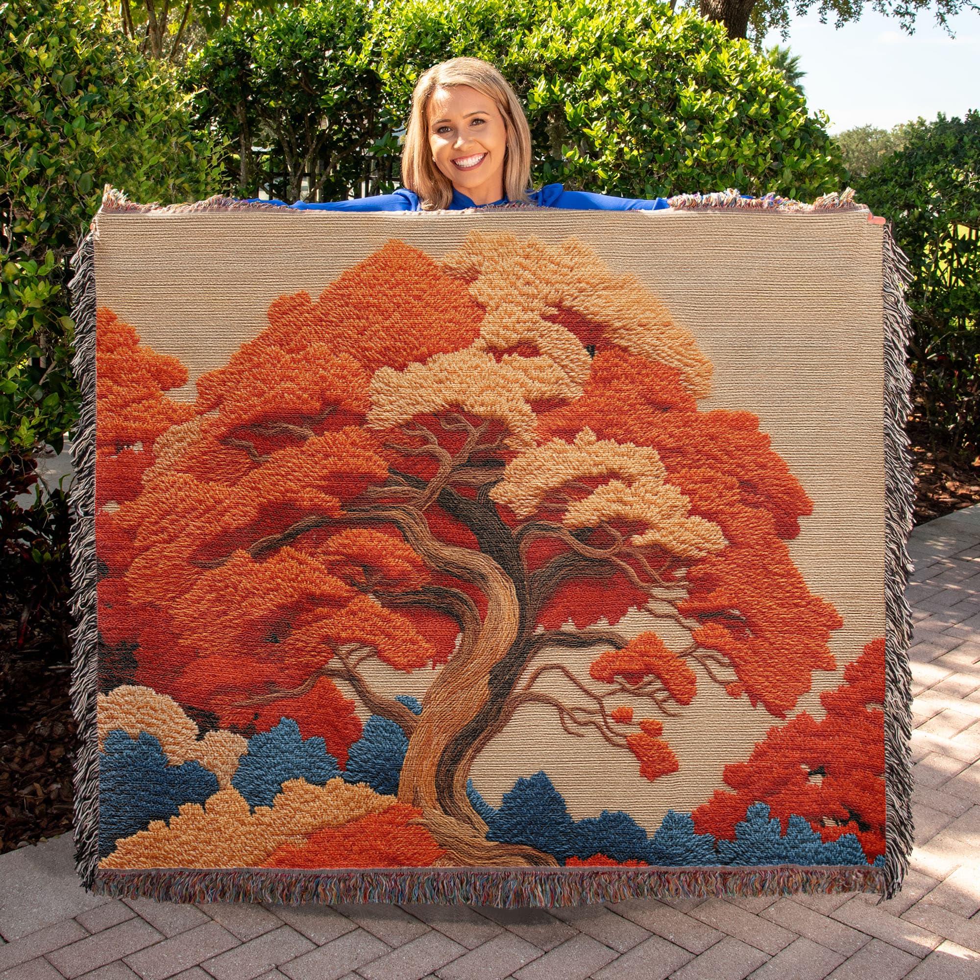 Autumn Tree Japanese Maple Zen Woven Cotton Blanket - Image 5