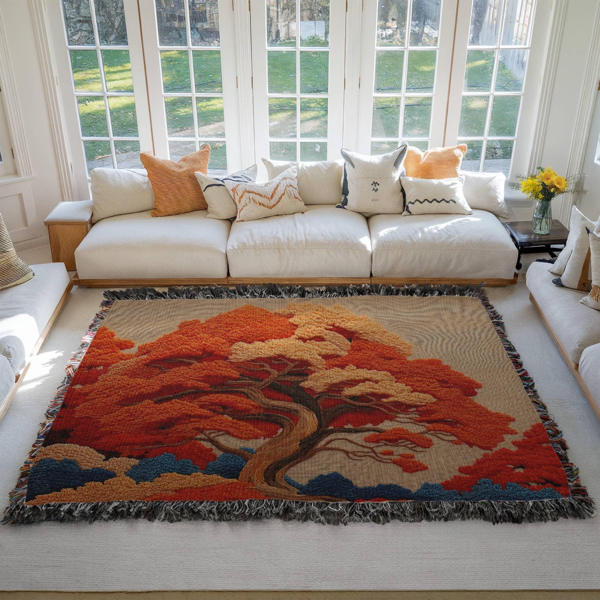 Autumn Tree Japanese Maple Zen Woven Cotton Blanket - Image 7