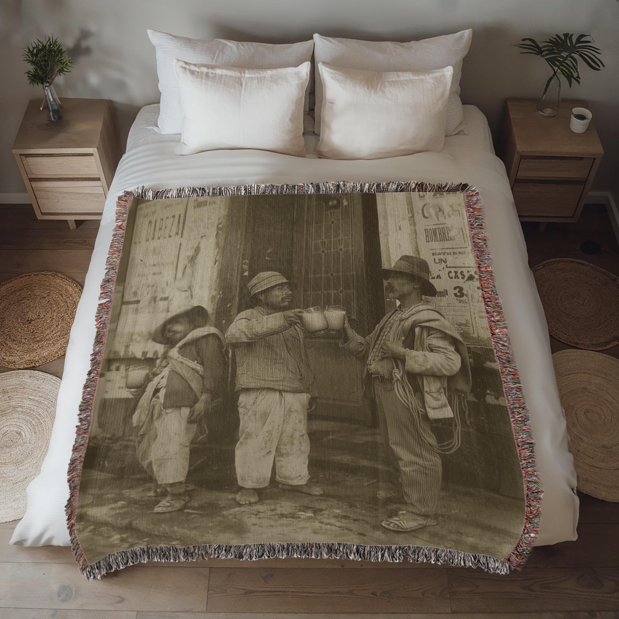 Mexican Revolution Pulque Drinking Woven Cotton Blanket - Image 7