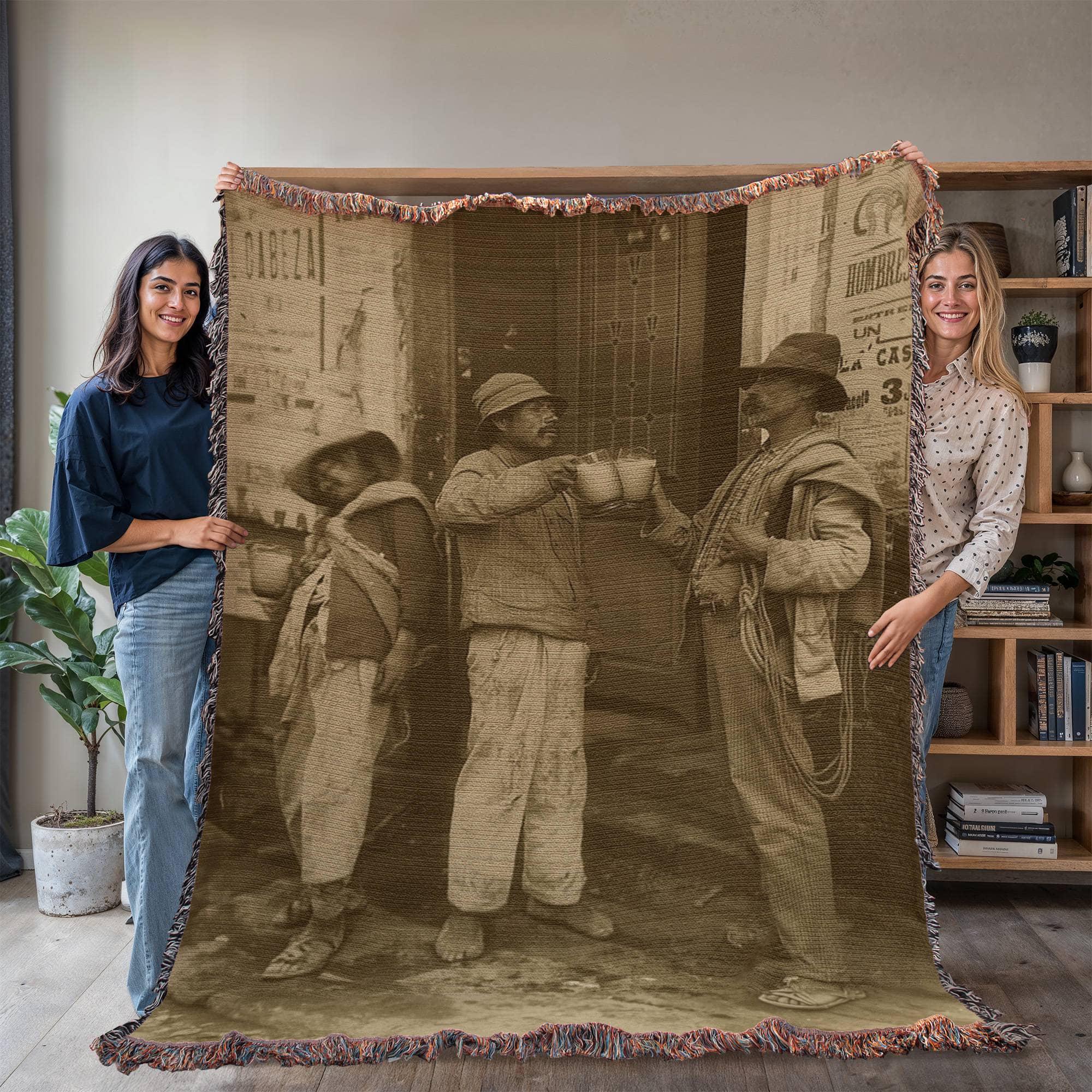 Mexican Revolution Pulque Drinking Woven Cotton Blanket - Image 5