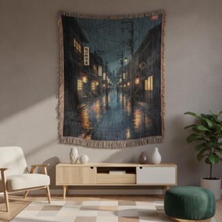 Tokyo Street Japanese Teahouse Anime Woven Cotton Blanket