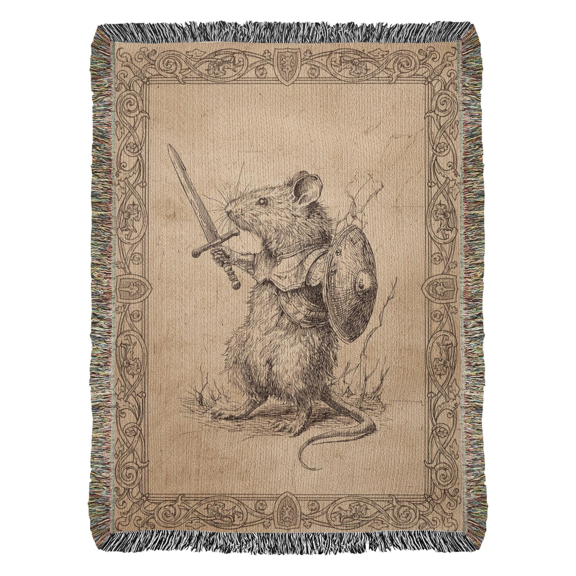 Mouse with sword and shield Woven Cotton Blanket - Image 5