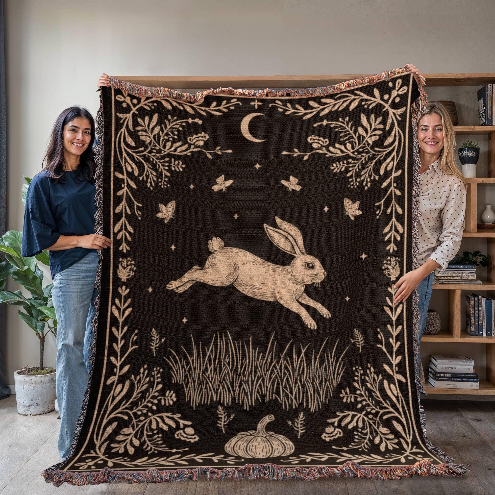 Rabbit Cottagecore Farmcore Bedding Woven Cotton Blanket - Image 2