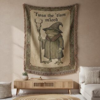Weird Medieval WizardFrog Funny Quirky Magical Woven Cotton Blanket